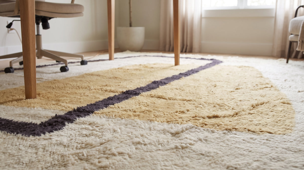 Classic Talia Yellow Hand Knotted Wool Rug in a home office