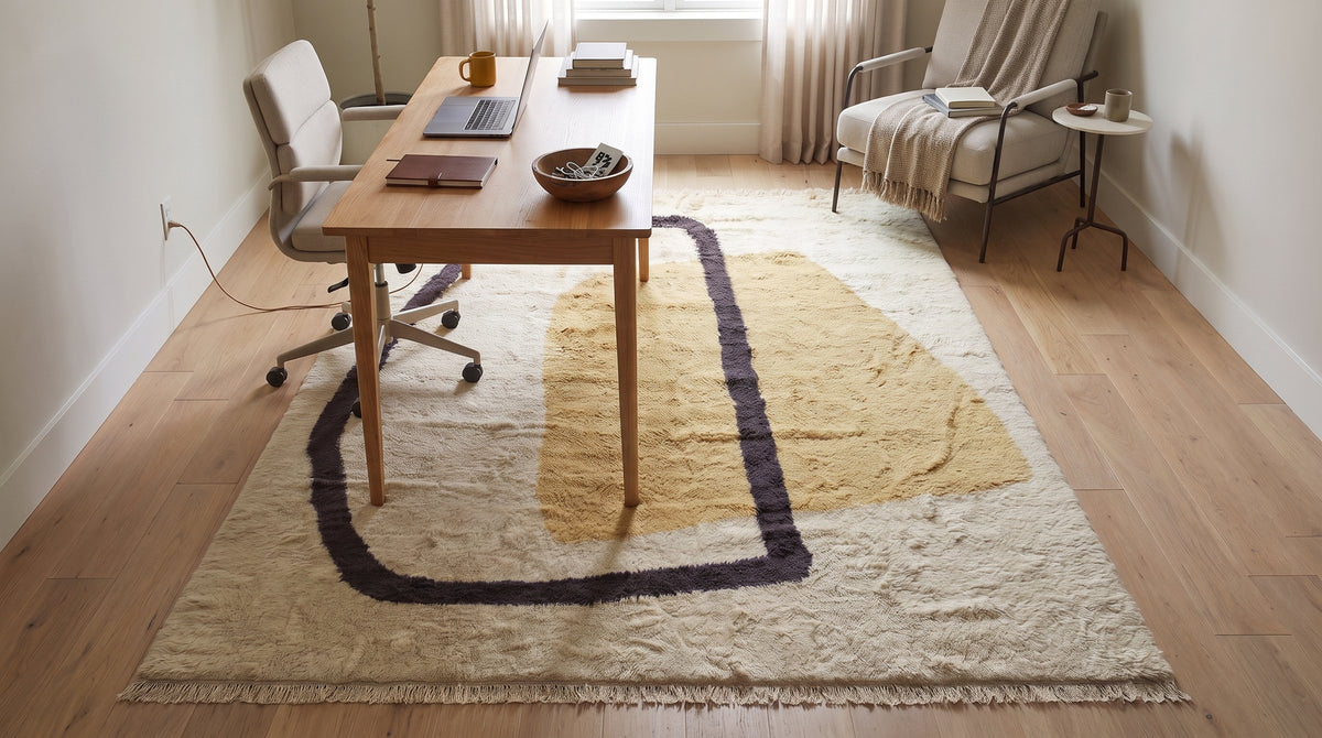 Classic Talia Yellow Hand Knotted Wool Rug in a home office