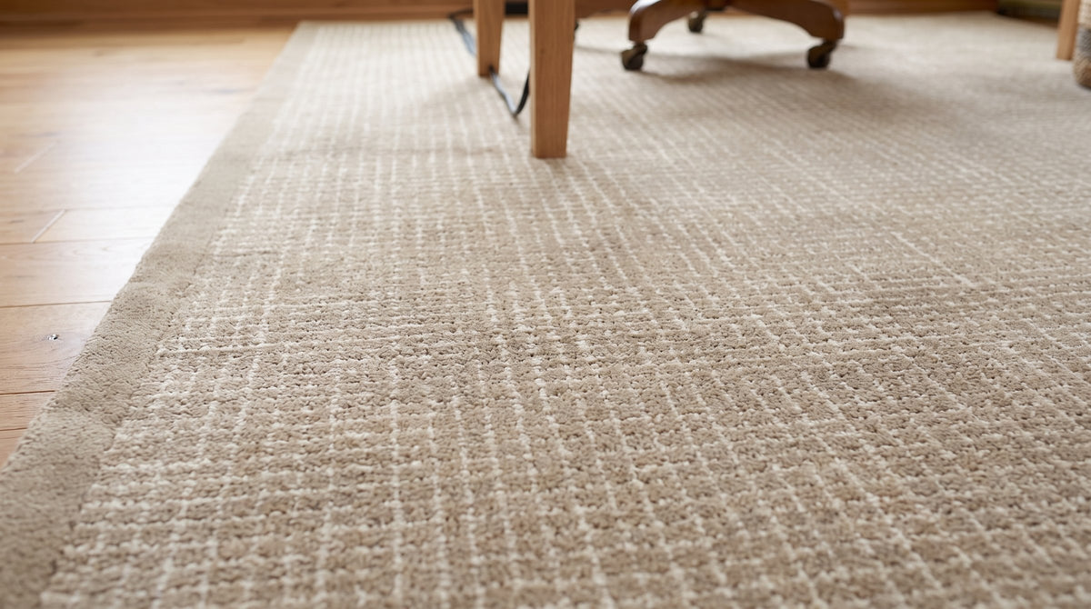 Cozy Willow Brown and Ivory Hand Tufted Wool Rug in a home office