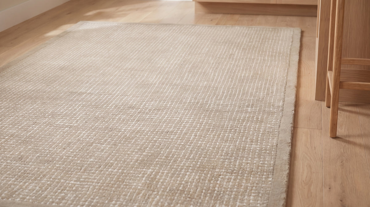 Cozy Willow Brown and Ivory Hand Tufted Wool Rug in a kitchen