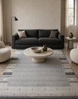 Handloomed Gray Gabbeh Tribal Wool Area Rug in a styled room (2)