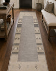 Handloomed Gray Gabbeh Tribal Wool Area Rug in a styled room (3)