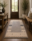 Handloomed Gray Gabbeh Tribal Wool Area Rug in a styled room (4)
