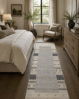 Handloomed Gray Gabbeh Tribal Wool Area Rug in a styled room (5)