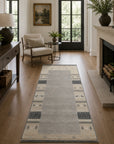 Handloomed Gray Gabbeh Tribal Wool Area Rug in a styled room (6)