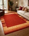 Handloomed Red Gabbeh Tribal Wool Area Rug in a styled room (1)