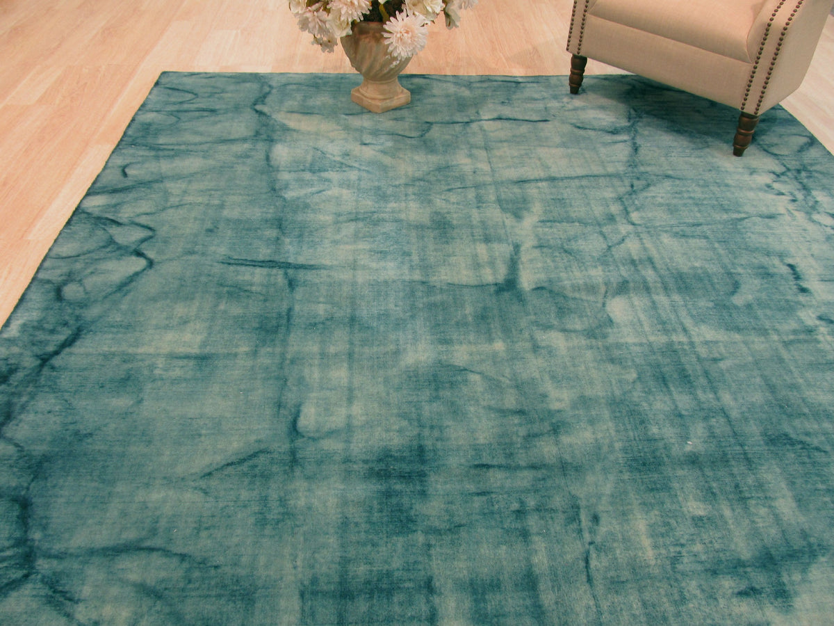 Dip Dyed Teal Handmade Wool Rug