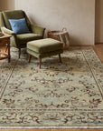 Elena Rustic Green Hand Knotted Wool Rug in a reading nook