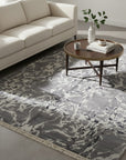 Emery gray modern floral hand-knotted wool and bamboo silk rug MR7926GY styled in a room setting