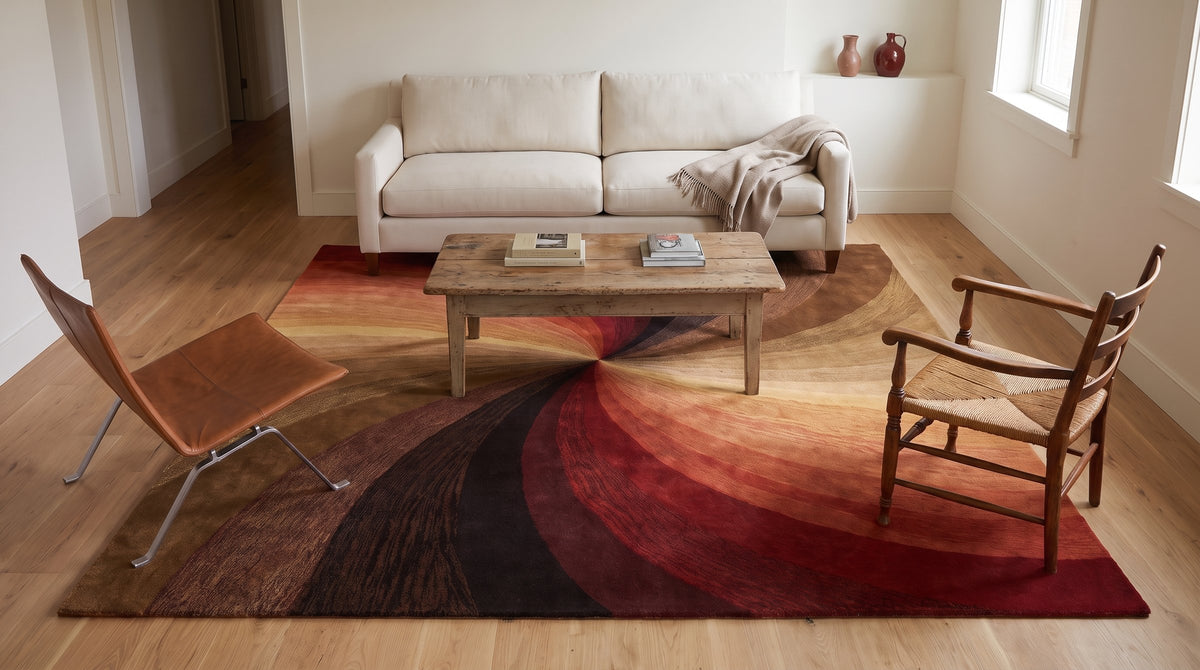 Enchanting Luxurious Original Hand Tufted Wool Rug in a living room