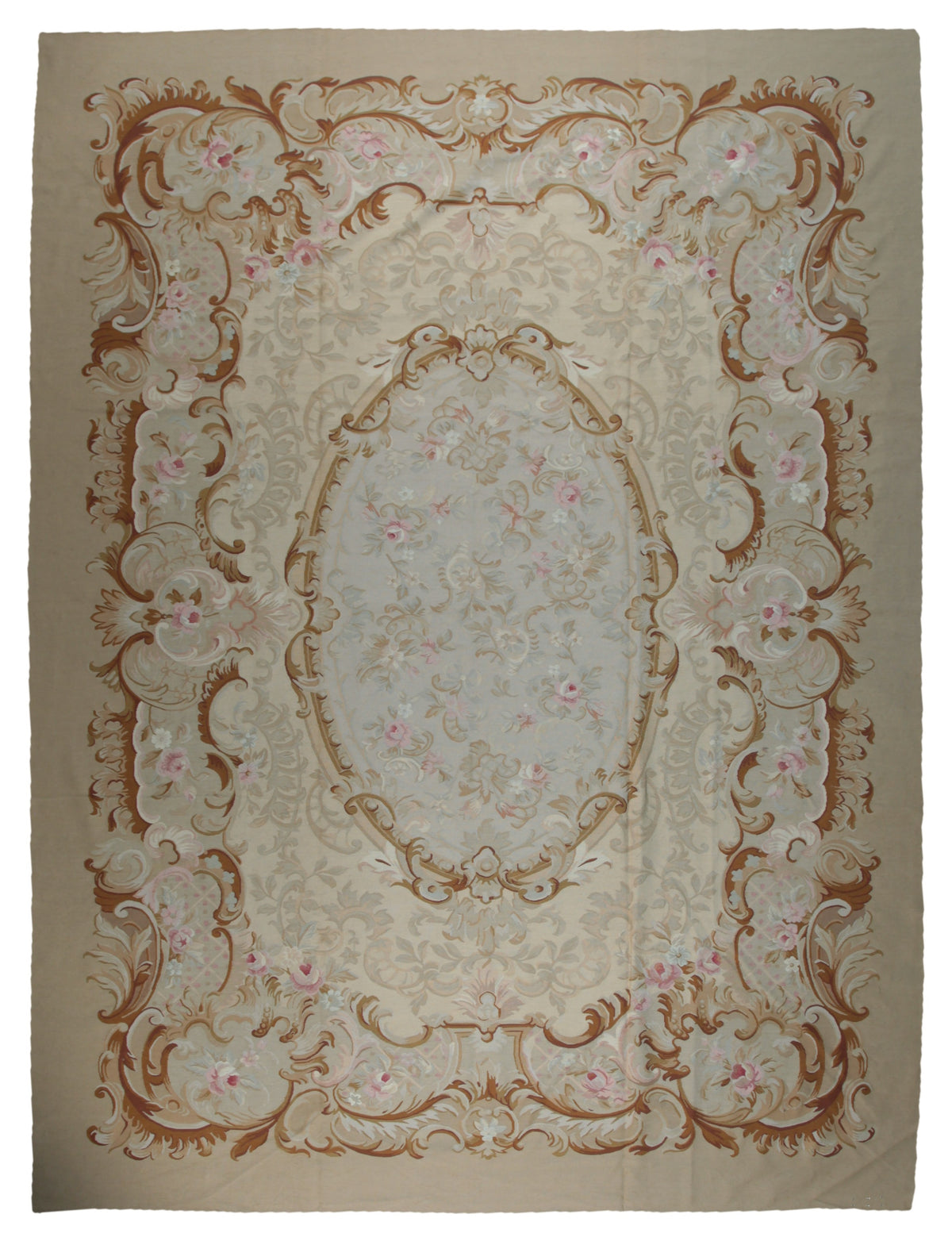 Vintage Aubusson flat weave rug, full view