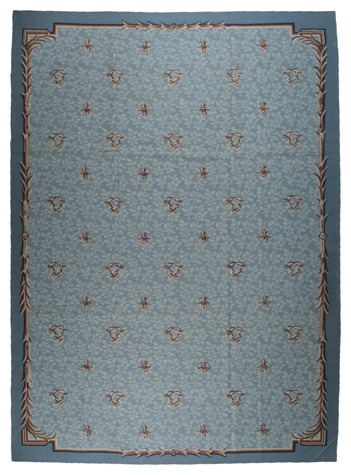 Vintage Aubusson flat weave rug, full view