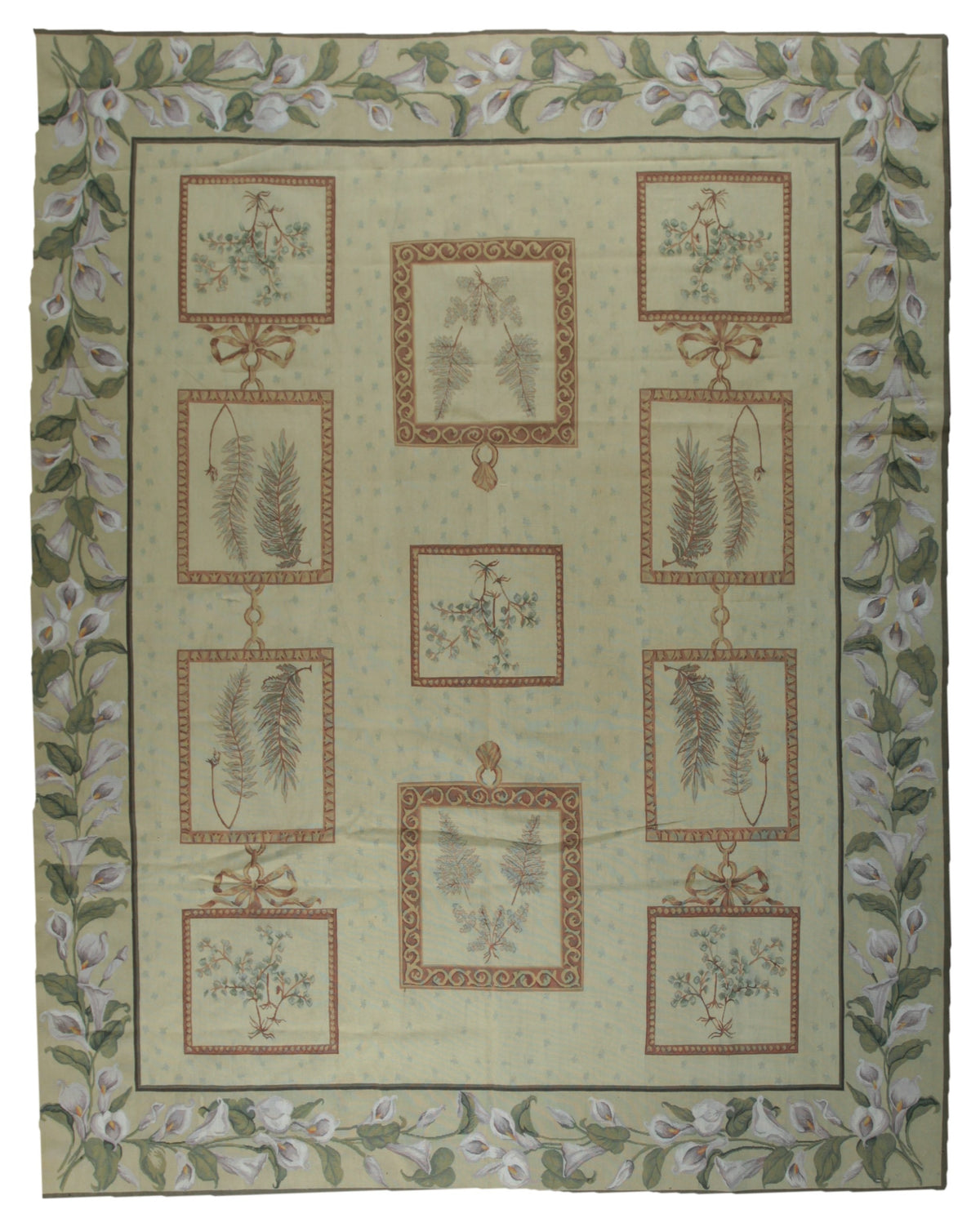 Vintage Aubusson flat weave rug, full view