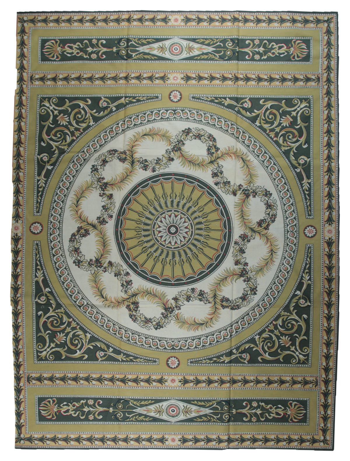Vintage Aubusson flat weave rug, full view