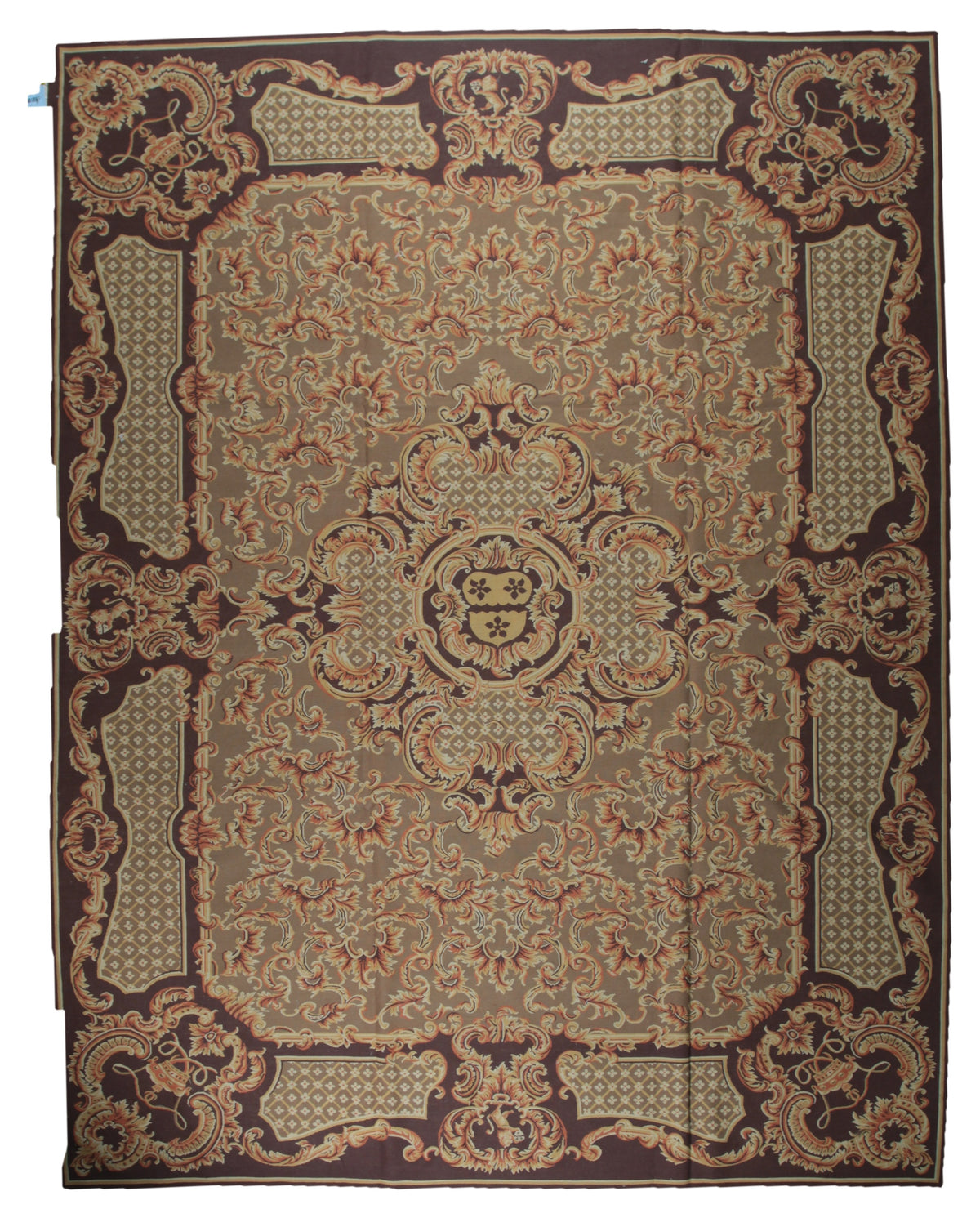 Vintage Aubusson flat weave rug, full view