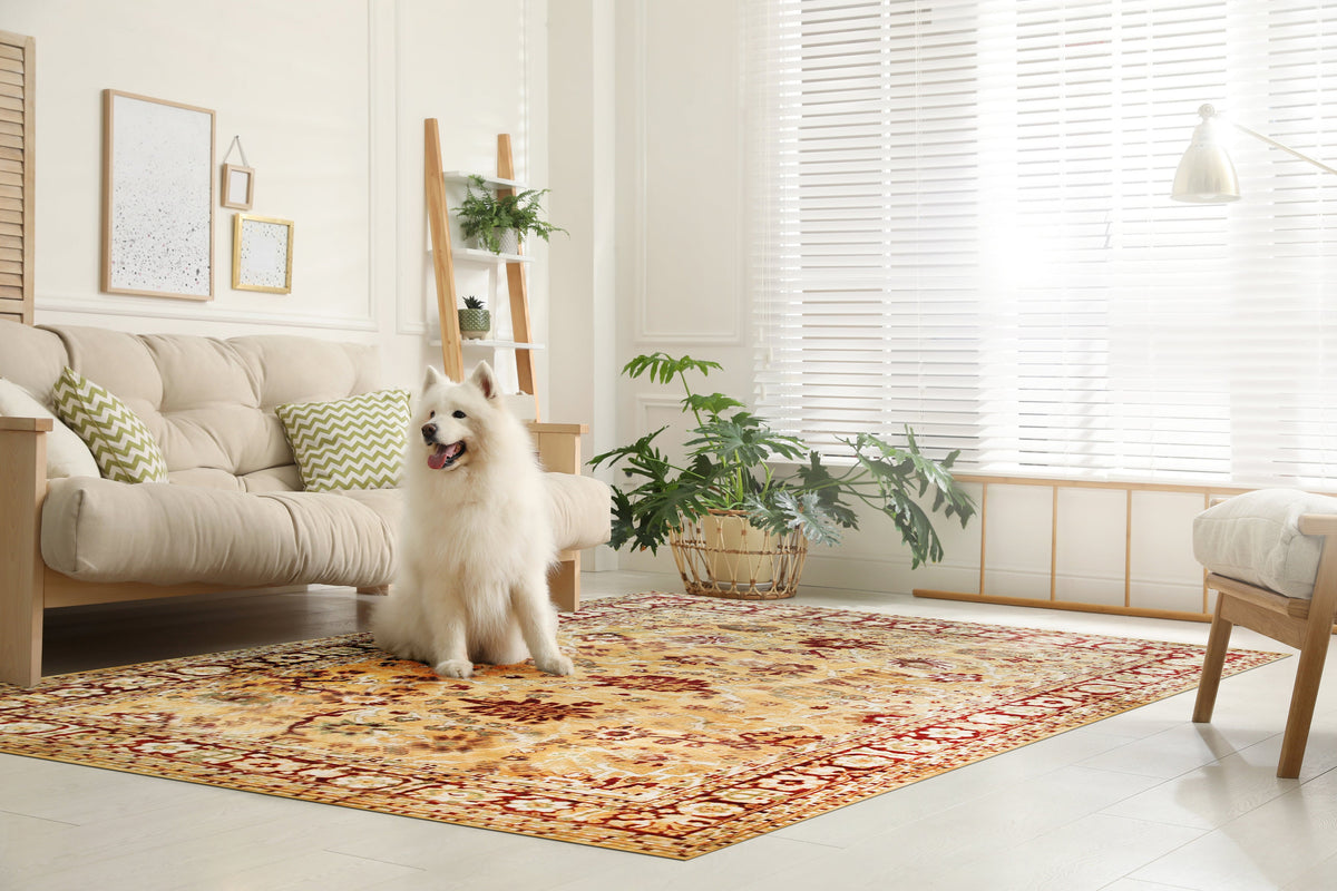 9x12 refined oushak beige hand knotted rug in a room