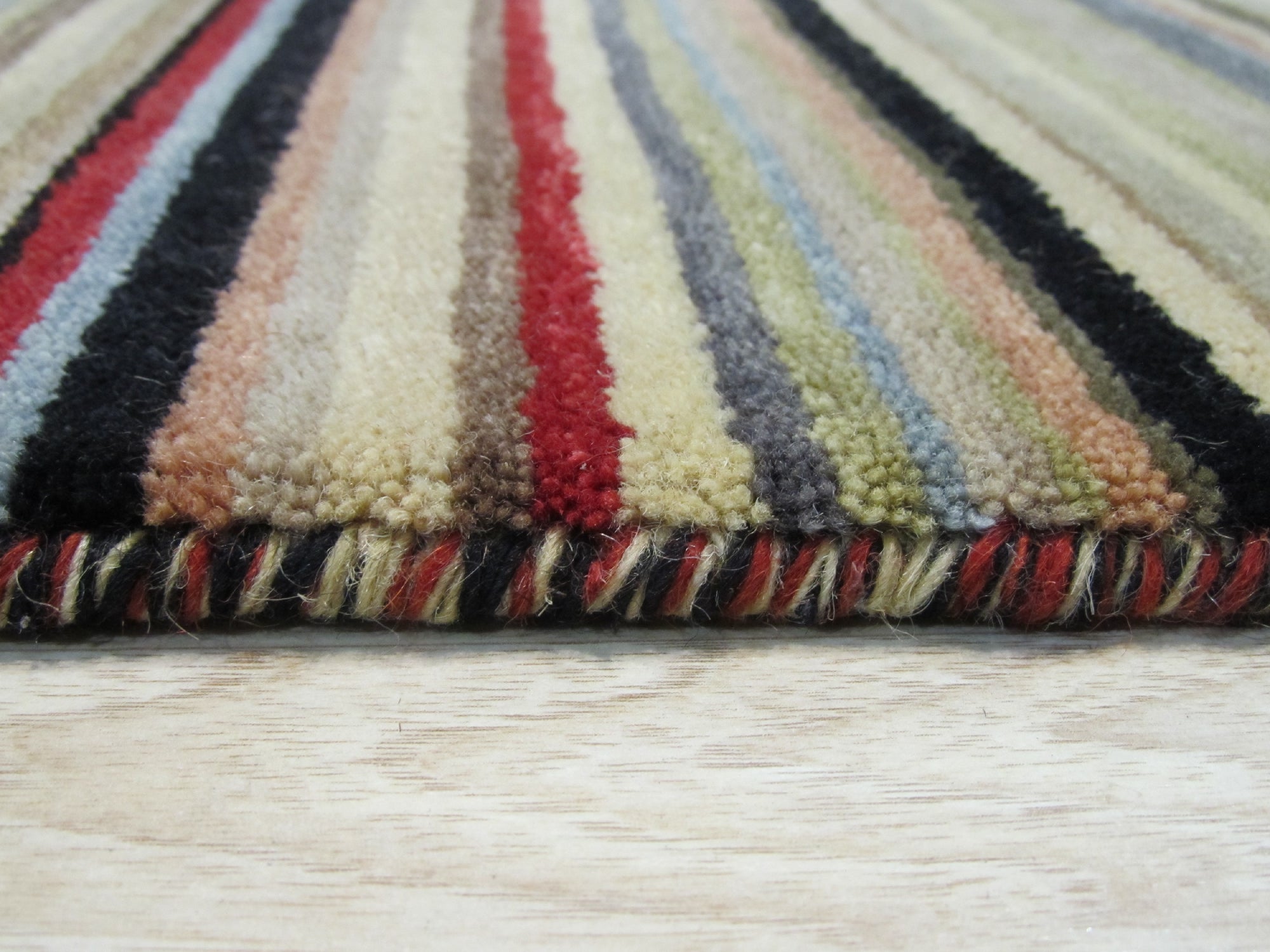 Multicolor striped handmade wool runner rug 2 x 6 detail