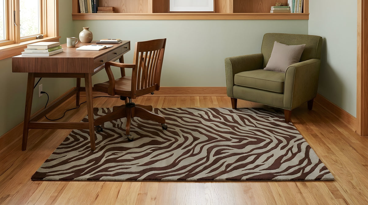 Giselle Xena Green Hand Tufted Wool Rug in a home office