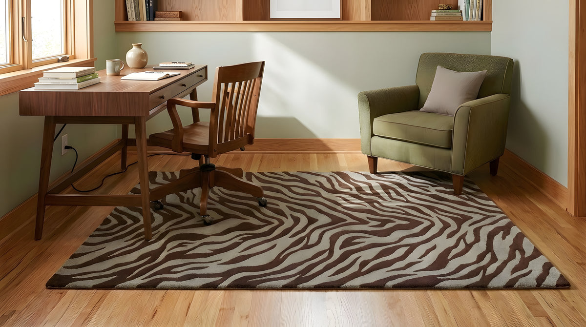 Giselle Xena Green Hand Tufted Wool Rug in a home office