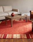 Handloomed Red Gabbeh Tribal Wool Area Rug in a living room