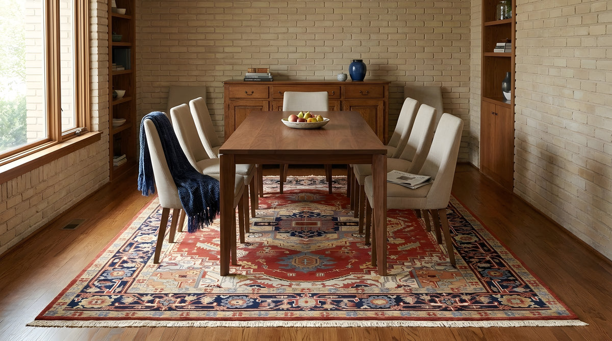 Harlow Oriental Rust Hand Knotted Wool Rug in a dining room