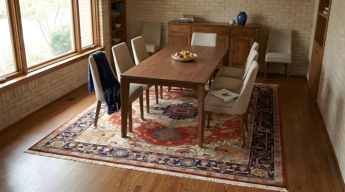 Harlow Oriental Rust Hand Knotted Wool Rug in a dining room