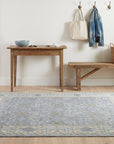 Harlow Traditional Blue and Gray Hand Knotted Wool Rug in a entryway
