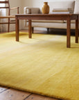 Inviting Ruby Yellow Hand Tufted Wool Rug in a living room