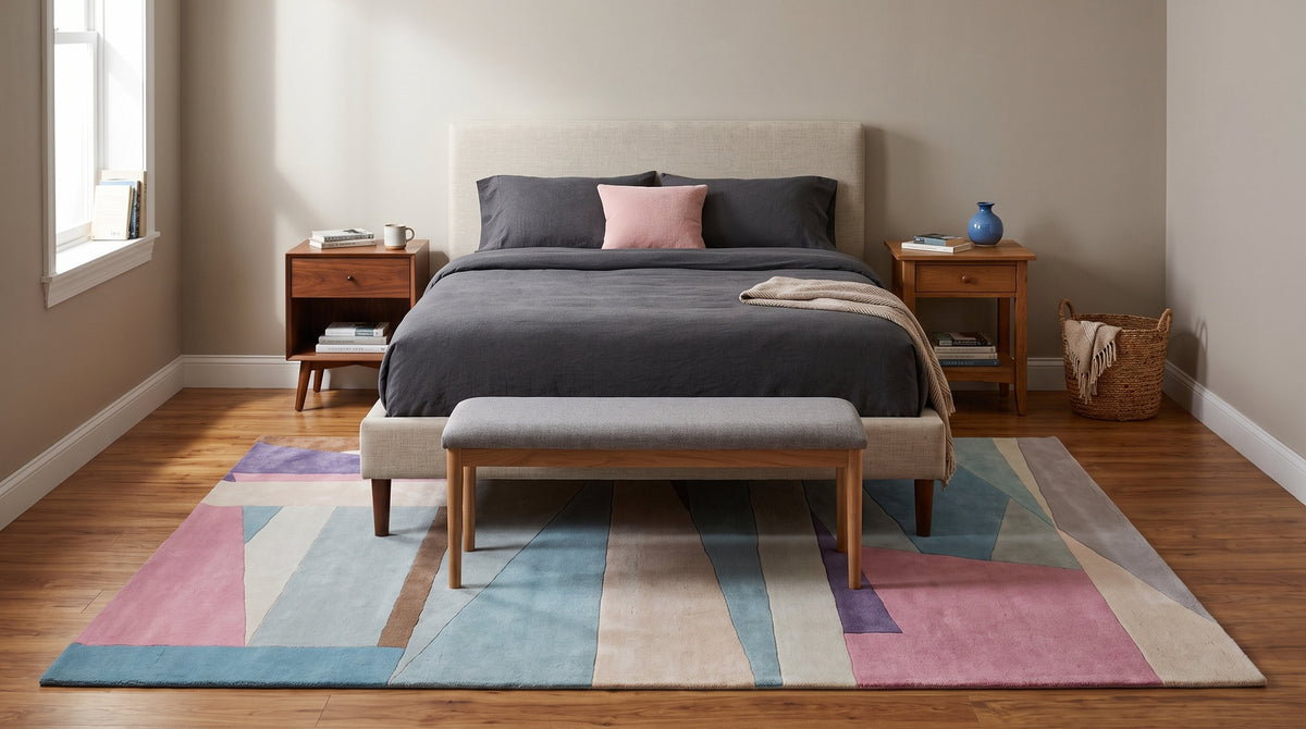 Iris Exquisite Multicolor Hand Tufted Wool Rug in a bedroom