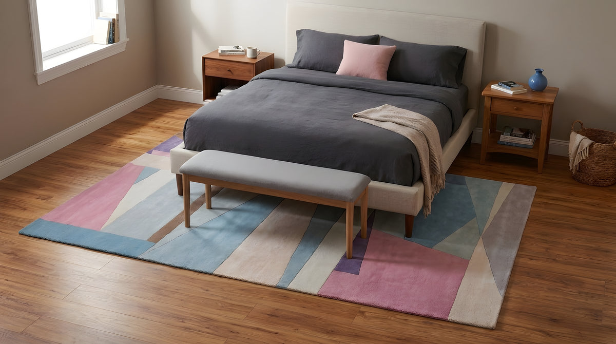 Iris Exquisite Multicolor Hand Tufted Wool Rug in a bedroom