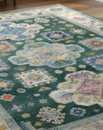 Isla Kazak Green Hand Knotted Wool Rug in a dining room