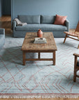 Isla Moroccan Blue Hand Knotted Wool Rug in a living room