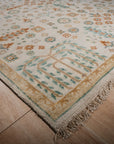 Ivory Oushak rug corner willow-tree detail