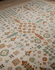 Ivory Oushak rug angled allover field detail