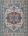 Ivory traditional medallion hand-knotted wool area rug, full overhead view