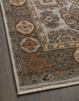 Ivory and beige Kazak hand-knotted wool area rug corner and border detail