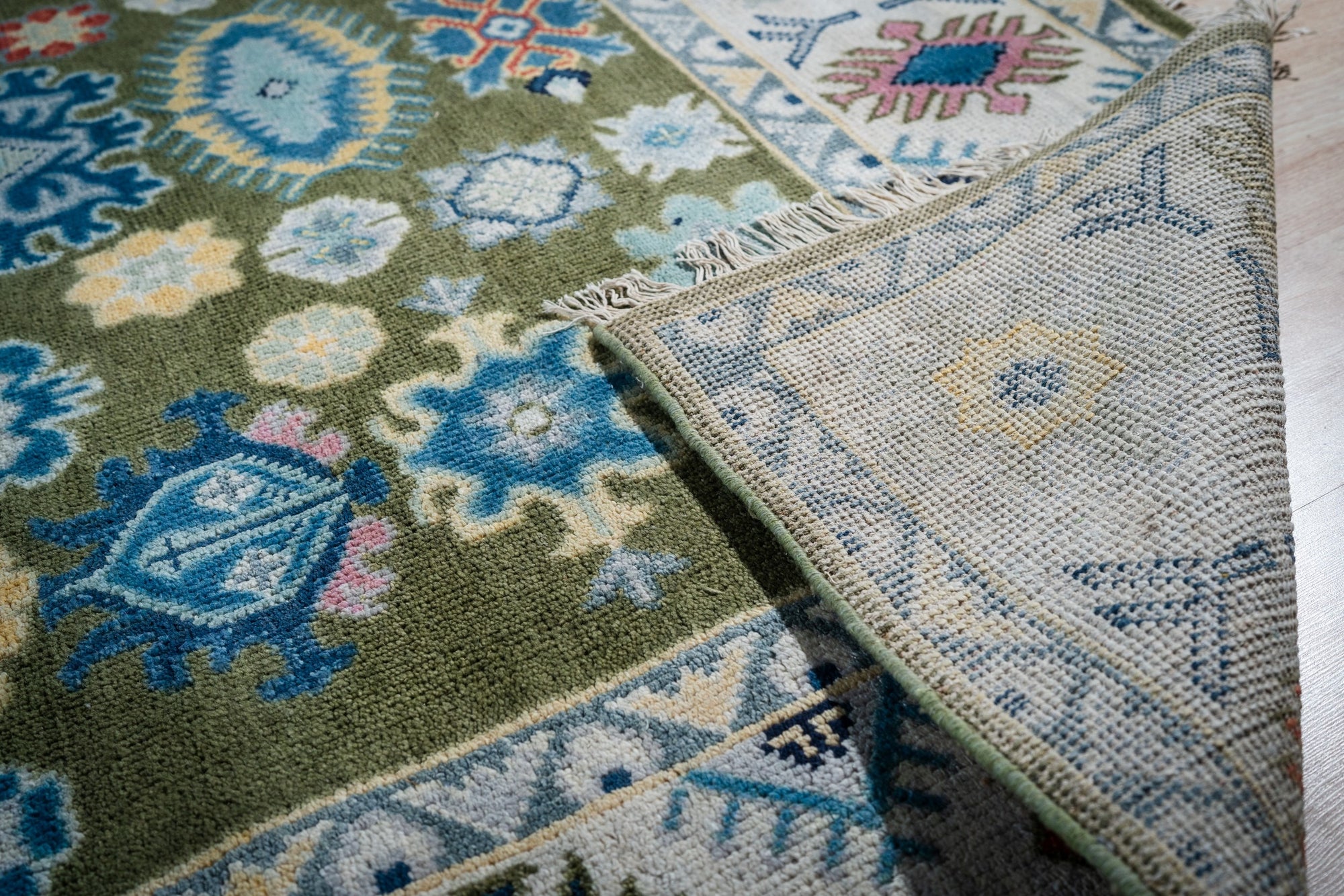 Inviting Kazak Light Green Hand Knotted Wool Rug - view 13