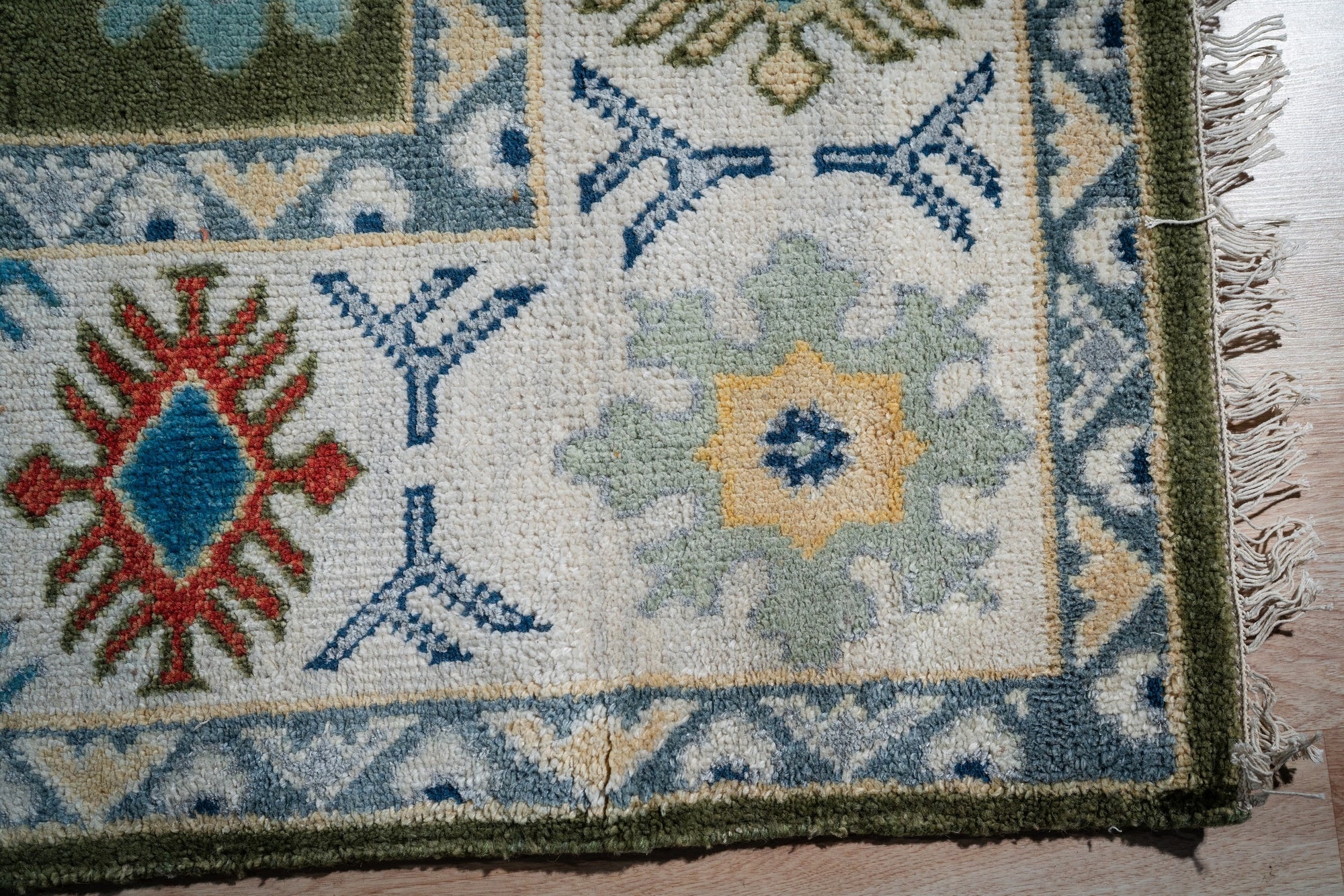 Inviting Kazak Light Green Hand Knotted Wool Rug - view 9