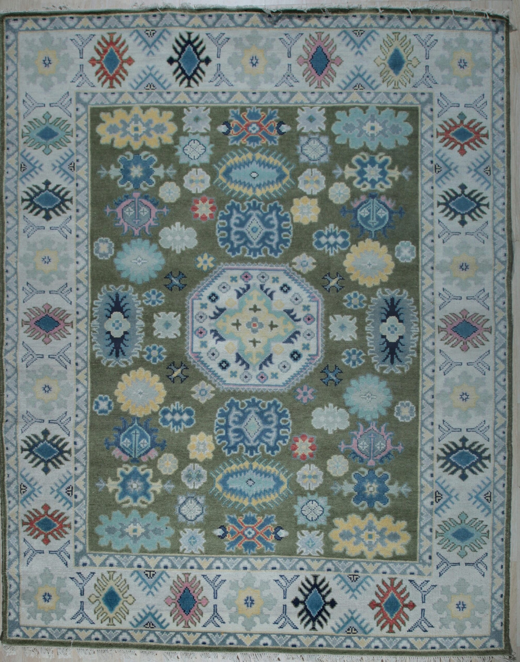 Inviting Kazak Light Green Hand Knotted Wool Rug - view 5