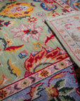 Light green Oushak rug back corner detail
