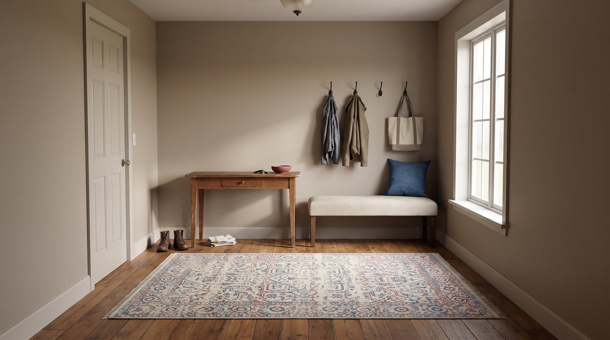 Lila Chic Multicolor Hand Knotted Wool & Viscose Rug in a entryway
