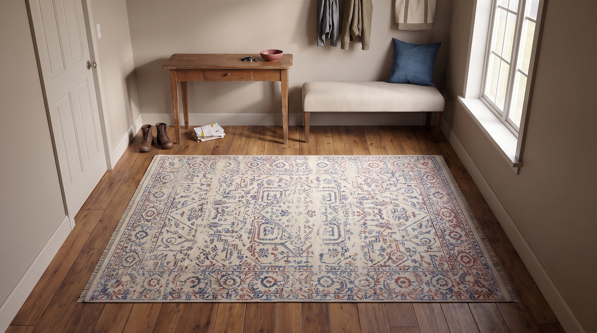 Lila Chic Multicolor Hand Knotted Wool & Viscose Rug in a entryway