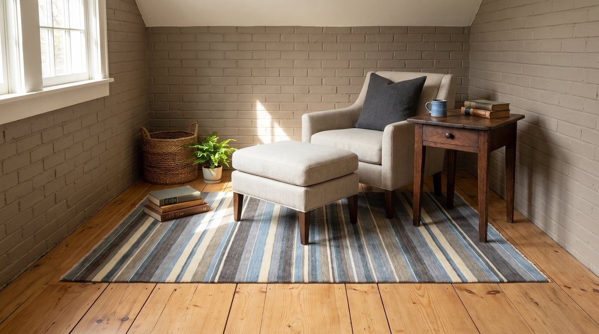 Lila Fiona Multicolor Handmade Wool Rug in a reading nook
