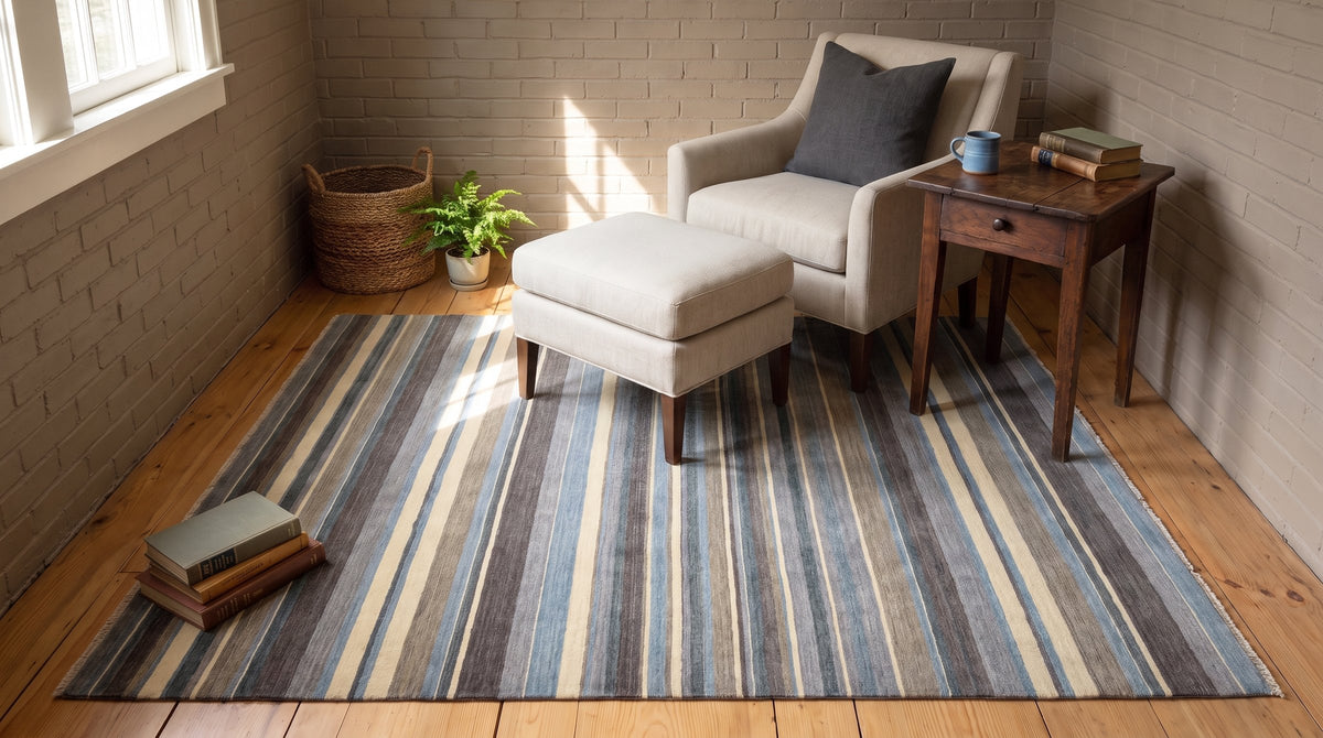 Lila Fiona Multicolor Handmade Wool Rug in a reading nook