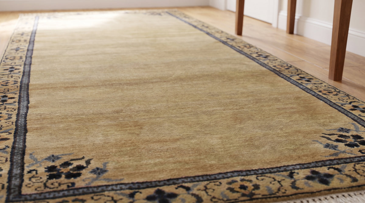 Lila Timeless Beige Hand Knotted Wool Rug in a hallway