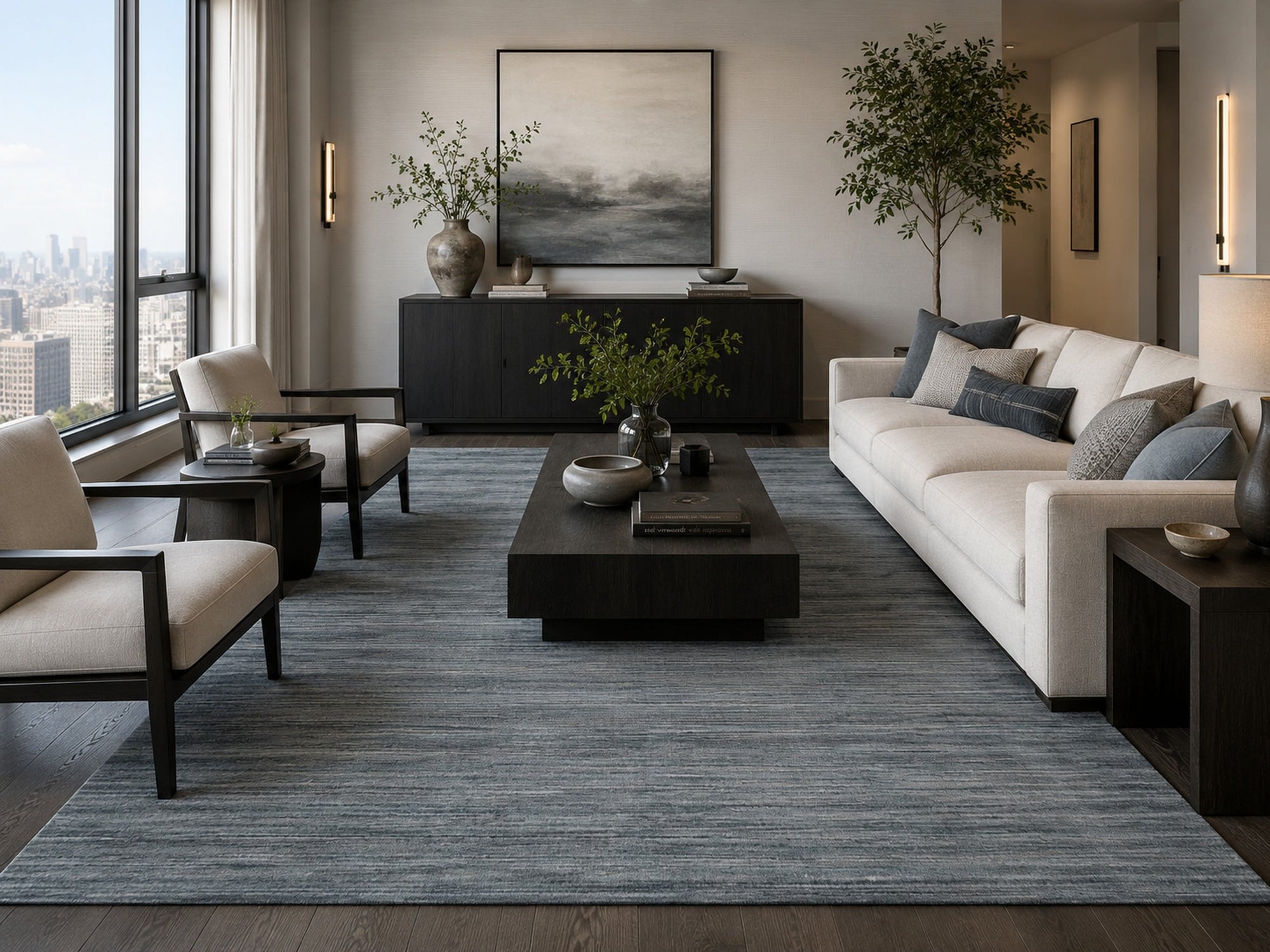 Blue Contemporary Transitional Hand-Loomed Wool Area Rug, 10' x 14'