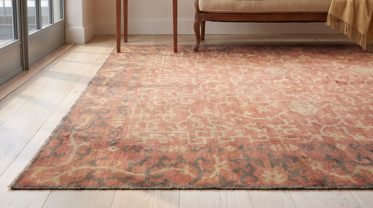 Lydia Jasmine Red Hand Knotted Wool Rug in a sunroom