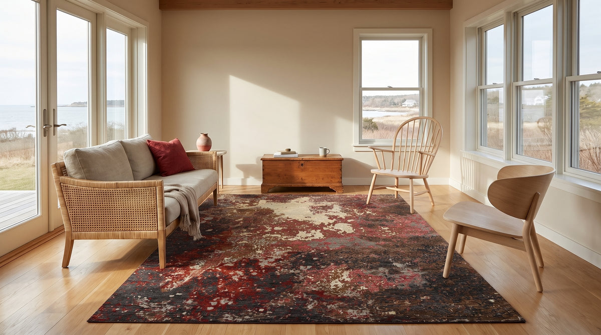 Lydia Lila Multicolor Hand Knotted Wool Rug in a sunroom