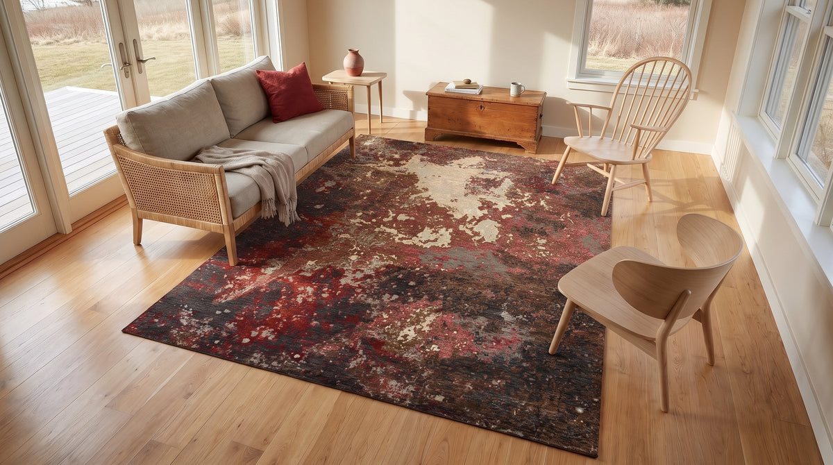 Lydia Lila Multicolor Hand Knotted Wool Rug in a sunroom