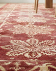 Majestic Artisan Red Hand Knotted Afghan Wool Rug in a dining room